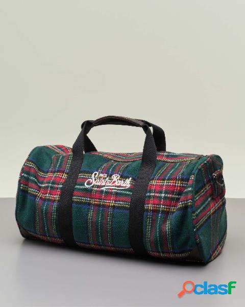 Borsone da viaggio in fantasia tartan check verde e rosso