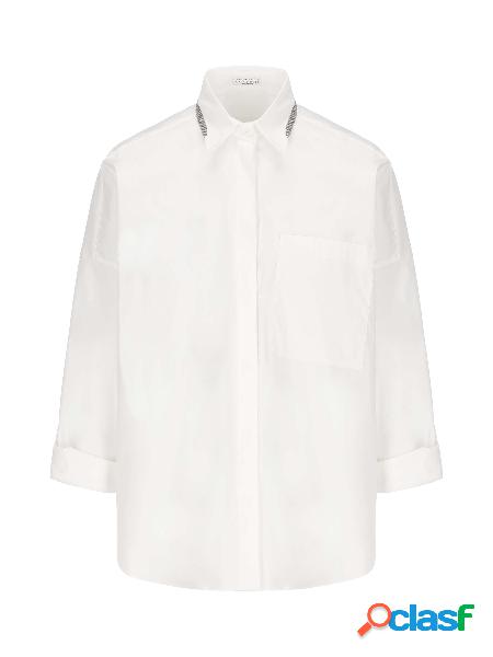 Camicia In Popeline Di Cotone Stretch Con "Precious Collar"