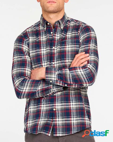 Camicia in fantasia check blu bianca e rossa con collo