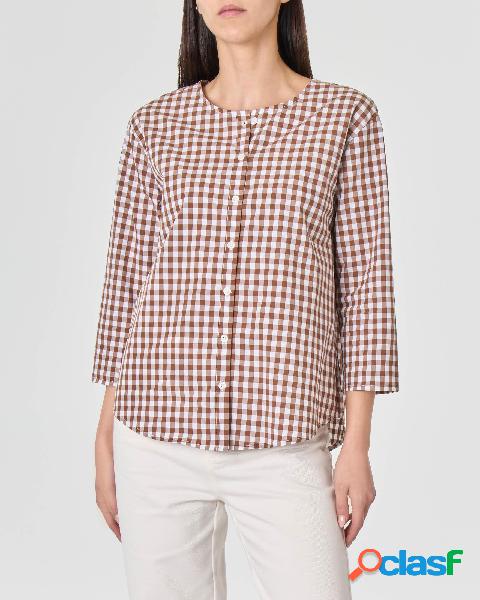 Camicia in popeline di cotone a quadretti vichy bianchi e