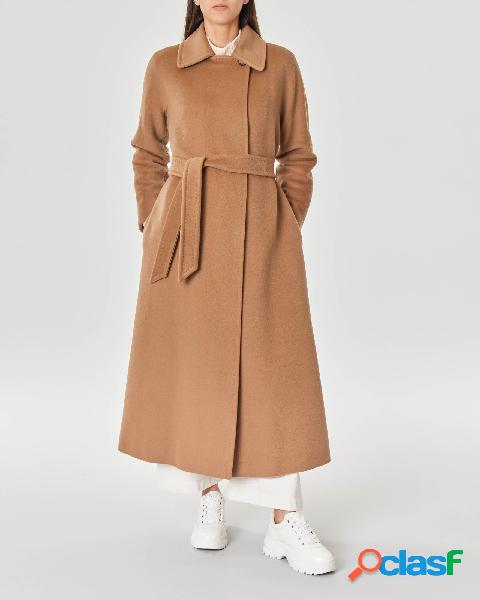 Cappotto lungo a vestaglia in pura lana vergine color