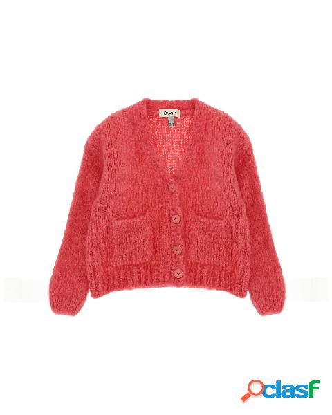 Cardigan arancione in lana e mohair con tasche frontali e