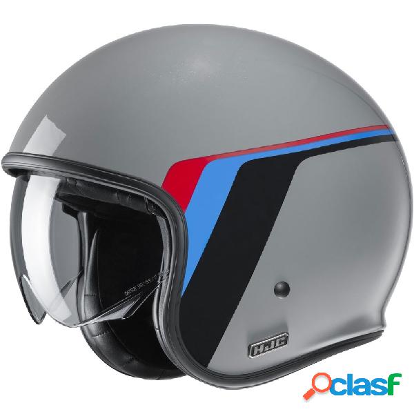 Casco jet HJC V30 OSOR in fibra MC5 Grigio Blu Rosso