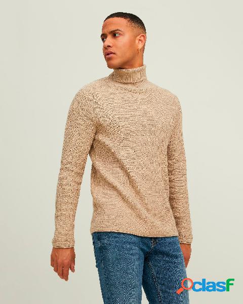 Dolcevita beige in misto cotone con lavorazione stile