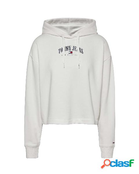 Felpa con cappuccio color panna boxy fit in cotone con logo