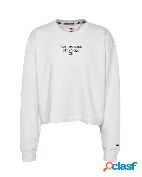Felpa girocollo bianca boxy fit in cotone con logo frontale