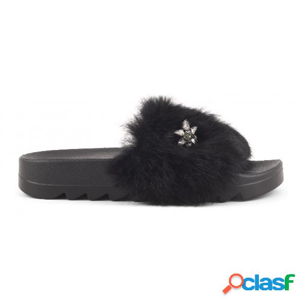 Fur slippers with star patch