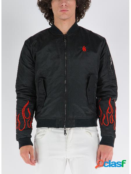 GIACCA BOMBER WITH RED EMBROIDERY FLAMES