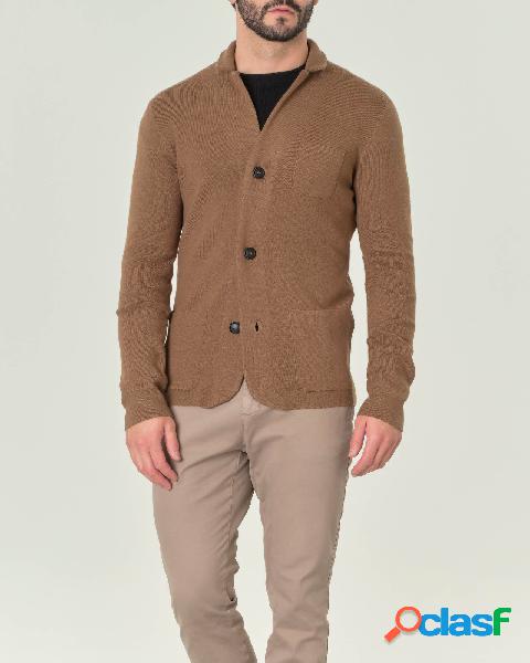 Giacca maglia color cammello in misto lana punto Milano con