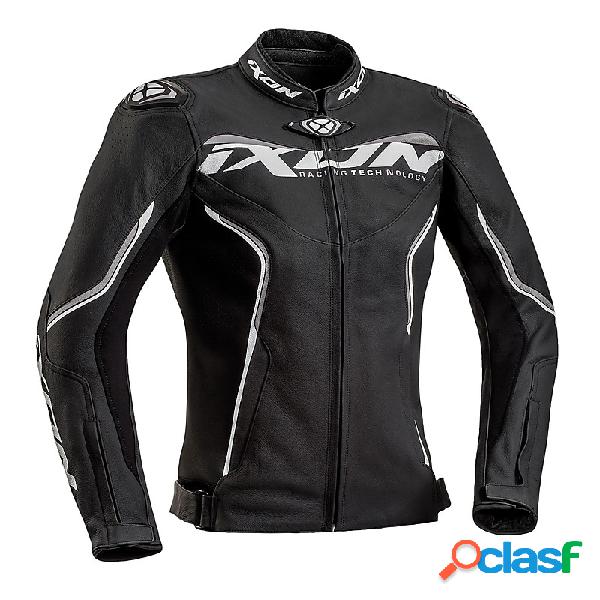 Giacca moto donna pelle Ixon TRINITY Nero Bianco Grigio