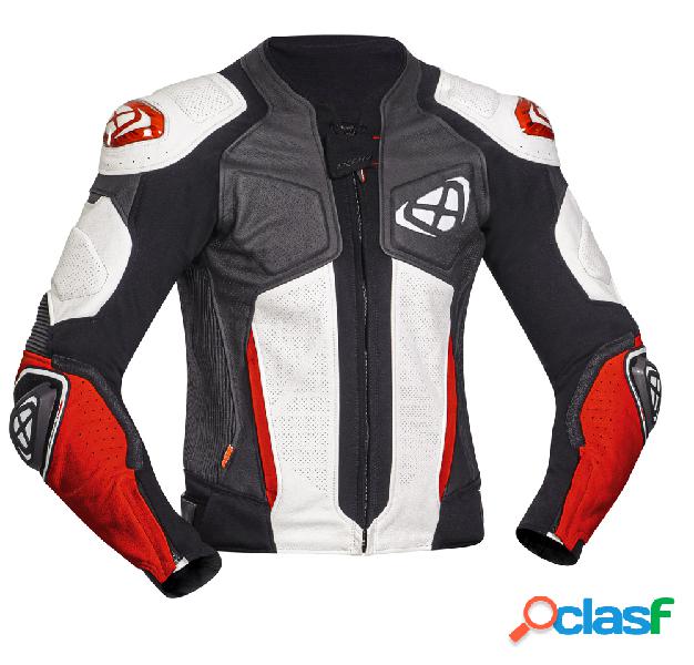 Giacca moto pelle Ixon VENDETTA EVO Nero Bianco Rosso