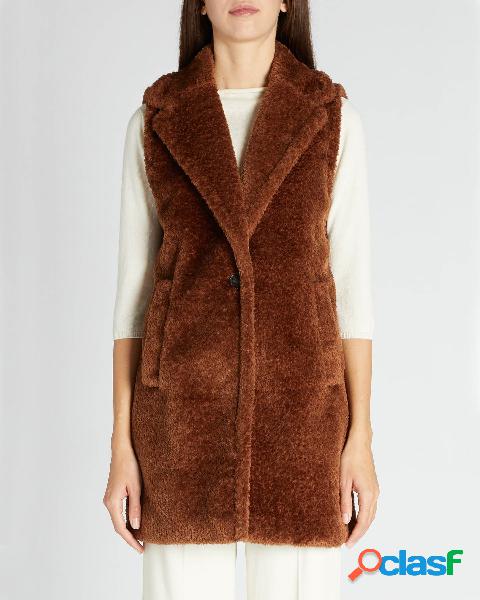 Giet in tessuto teddy color bruciato con scollo a rever e