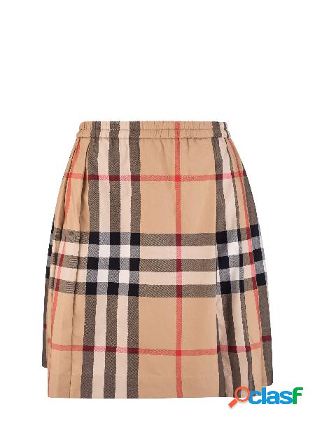 Gonnellina a Pieghe in Cotone Stretch con Motivo Tartan