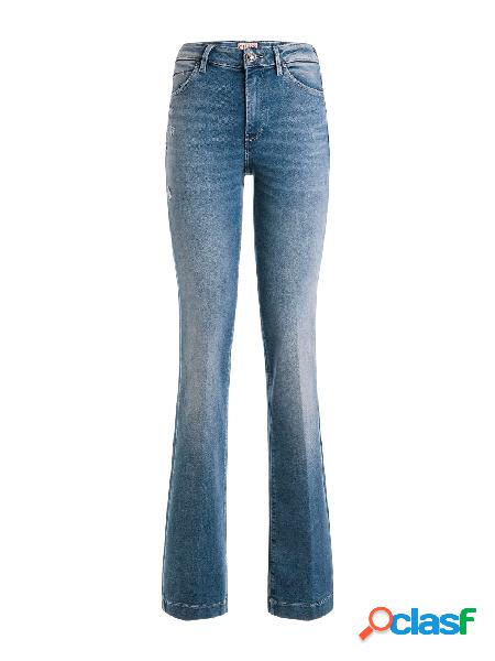 Jeans a zampa blu a vita alta in cotone stretch lavaggio