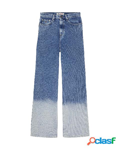 Jeans blu wide fit a vita alta in cotone stretch lavaggio