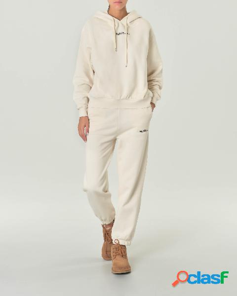 Joggers color avorio in felpa di misto cotone con coulisse
