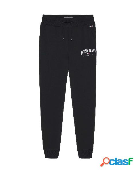 Joggers neri in felpa di cotone con coulisse in vita e
