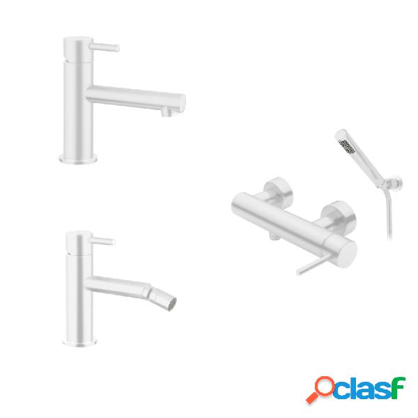 Kit miscelatori lavabo+bidet+doccia in ottone bianco opaco