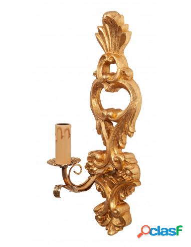 Lampada Applique Shabby in legno e ferro finitura foglia oro