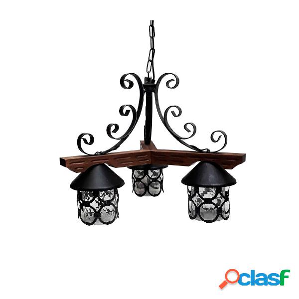 Lampadario in legno e ferro Battuto 3 Lampade 57xh52 cm da