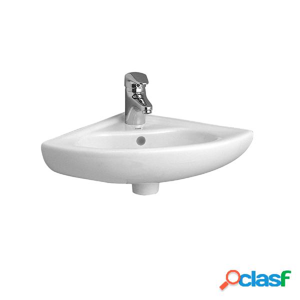 Lavabo ad angolo in ceramica bianca lucida per installazione