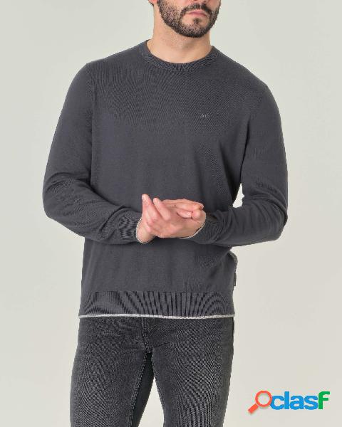 Maglia grigio piombo girocollo in cotone e cashmere con logo