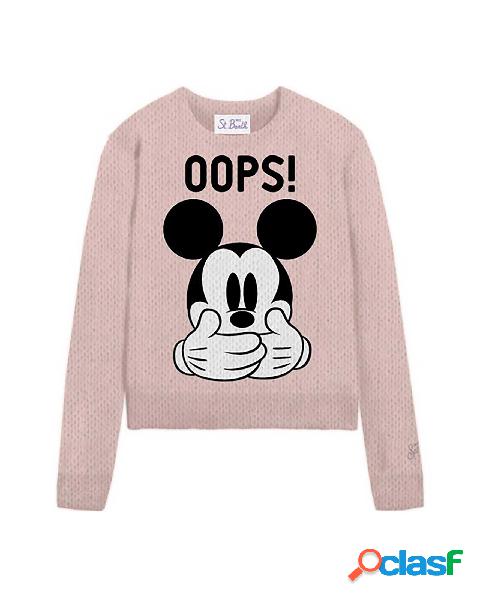 Maglia rosa in misto alpaca spazzolato con Mickey Mouse