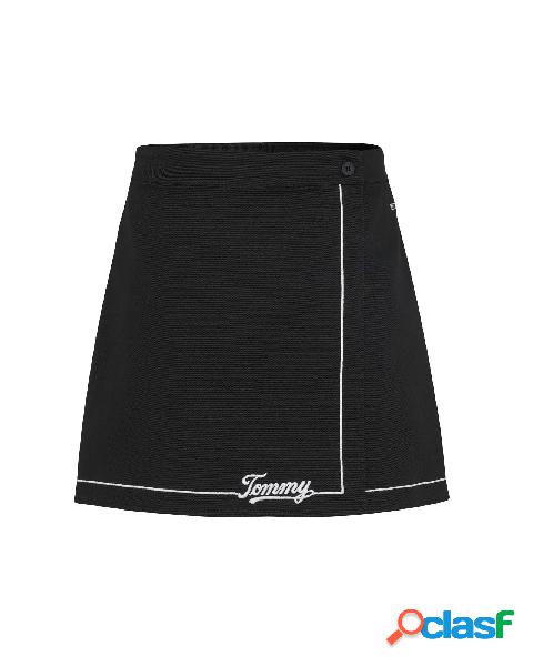 Minigonna baseball a portafoglio nera in twill di cotone con