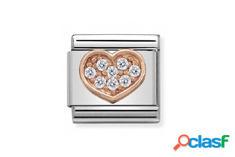 Nomination Cuore Composable acciaio oro rosa 375 e zirconi