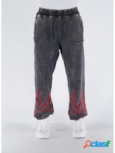 PANTALONE WITH EMBROIDERY FLAMES