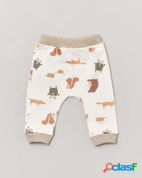 Pantalone bianco in cotone stretch con fantasia animaletti