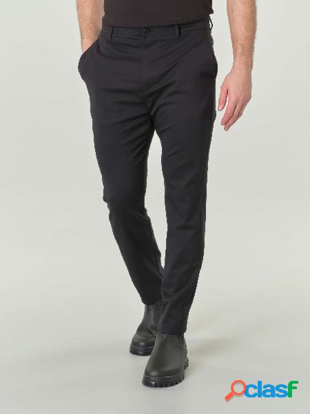 Pantaloni neri in tela di pura lana con elastico inserito