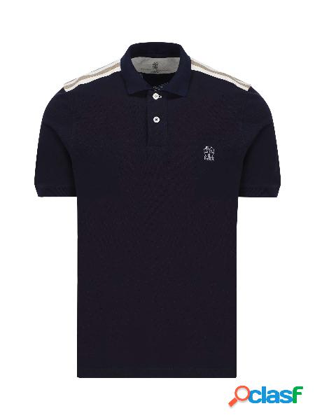 Polo Slim Fit In Piquet Di Cotone Con Logo E Inserti Rigati