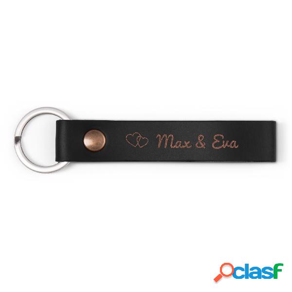Portachiavi in Pelle Personalizzato - Nero - Doppio