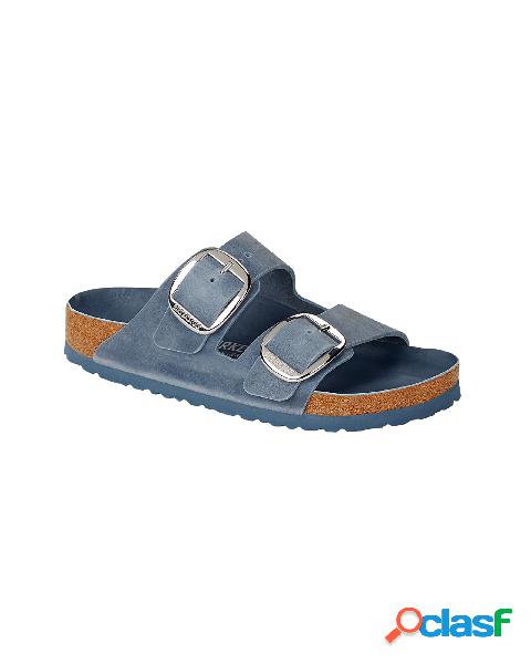 Sandalo Arizona Big buckle in pelle color avio con doppia