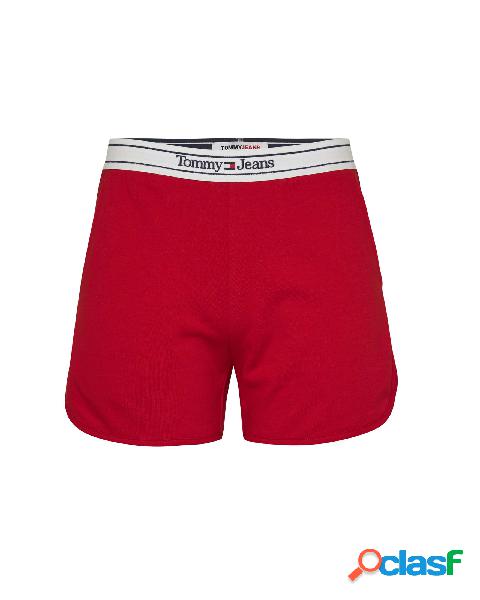 Shorts rossi in felpa di misto cotone con logo sulla fascia