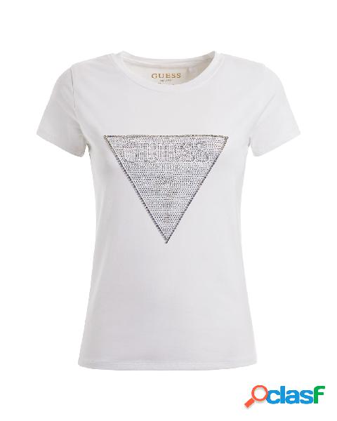 T-shirt bianca in cotone stretch con maxi logo triangolare