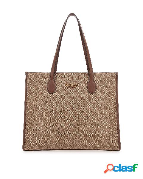 Tote bage beige in canvas monogrammato cuoio con doppio