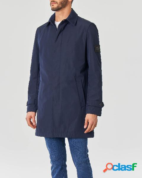 Trench blu in tessuto di misto cotone