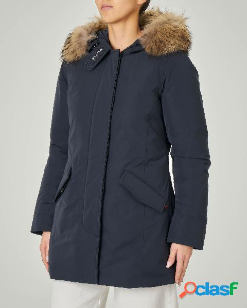 WS Luxury Arctic Parka blu con cappuccio con bordatura in