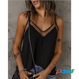 Womens Camisole Tank Top Camis Black Patchwork Plain Holiday