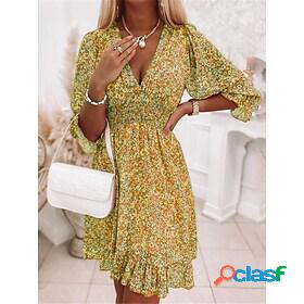 Womens Casual Dress Floral Dress Mini Dress Yellow Purple