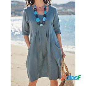 Womens Cotton Linen Dress Casual Dress Cotton And Linen Midi