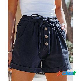 Women's Culottes Wide Leg Shorts Linen / Cotton Blend Navy