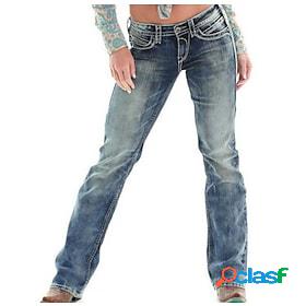 Womens Distressed Jeans Straight Denim Light Blue Streetwear