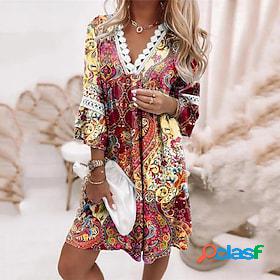 Women's Ethnic Dress Shift Dress Boho Dress Mini Dress Brown