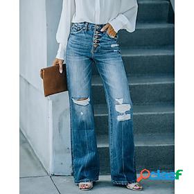 Women's Jeans Distressed Jeans Denim Blue Fashion Side