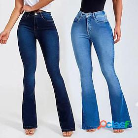 Womens Jeans Flare Bell Bottom Denim Dark Blue Light Blue