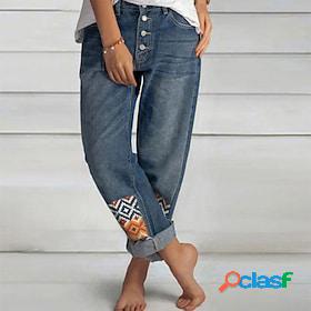 Womens Jeans Straight Denim Blue Casual Daily Baggy Print