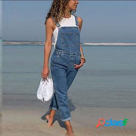Womens Pants Trousers Overalls Denim Dark Blue Light Blue